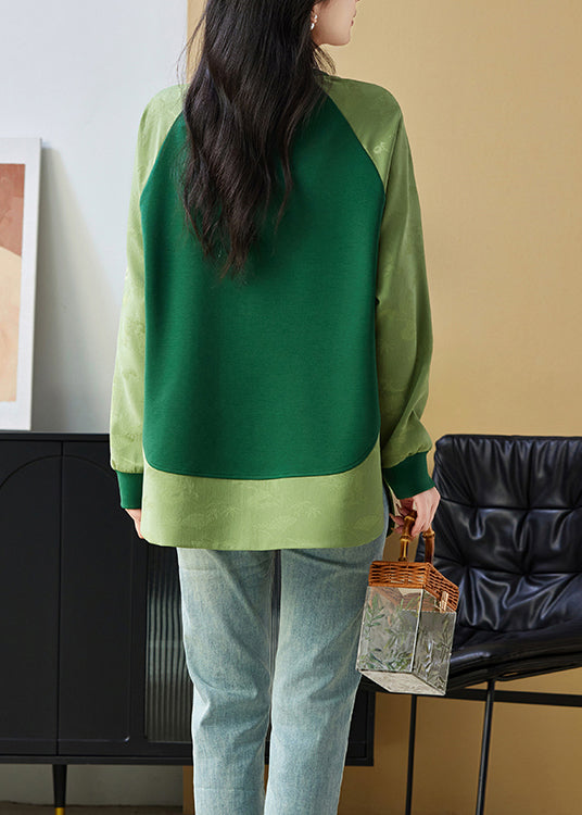 Chinese Style Green O Neck Jacquard Patchwork Cotton Sweatshirts Top Spring TQ036 ABC