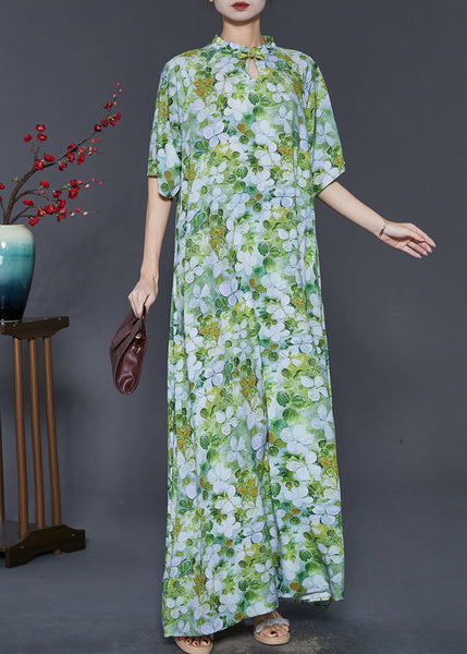 Chinese Style Green Print Cotton Cheongsam Dresses Summer SD1083 Ada Fashion