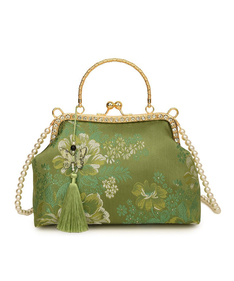 Green Bag Zircon Tote Print Chinese Tassel Style FashionChic