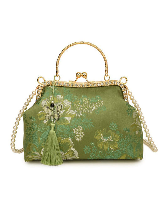 Green Bag Zircon Tote Print Chinese Tassel Style FashionChic