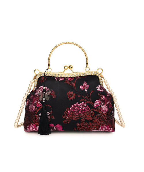 Green Bag Zircon Tote Print Chinese Tassel Style FashionChic