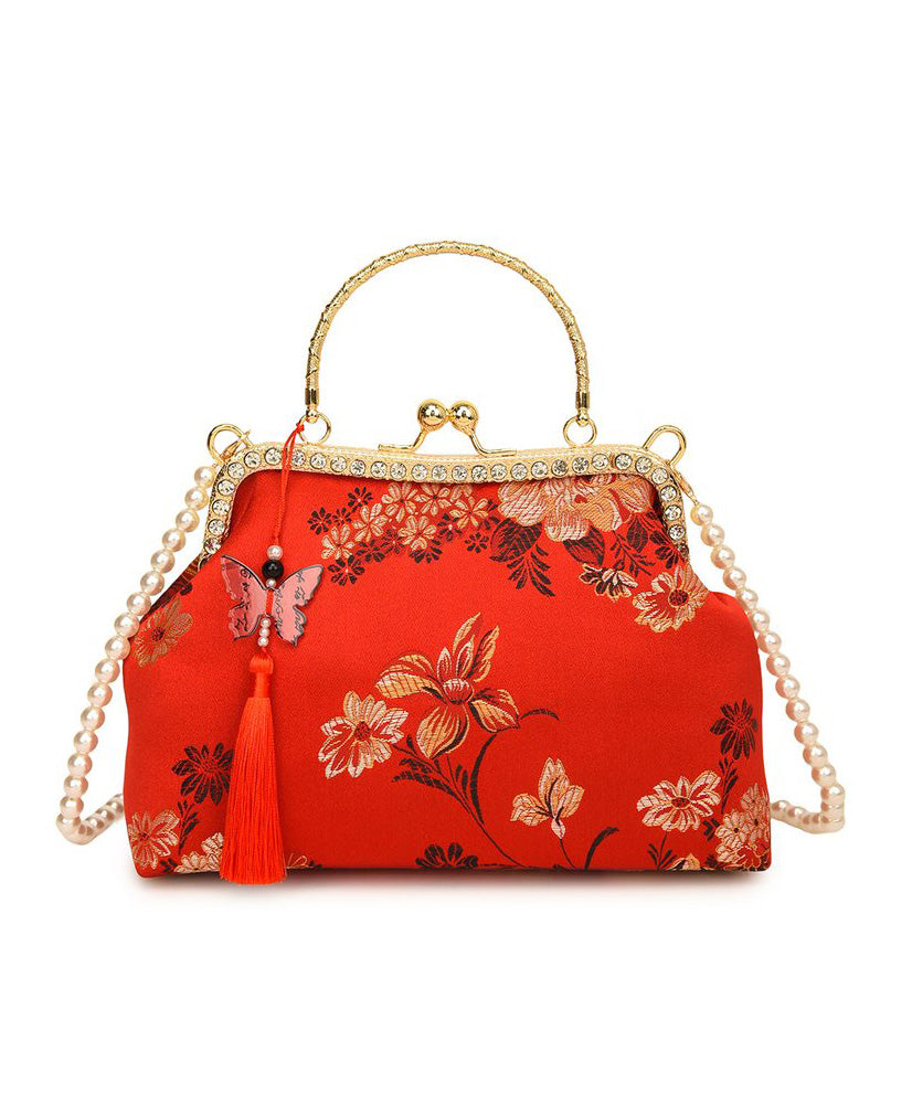 Green Bag Zircon Tote Print Chinese Tassel Style FashionChic