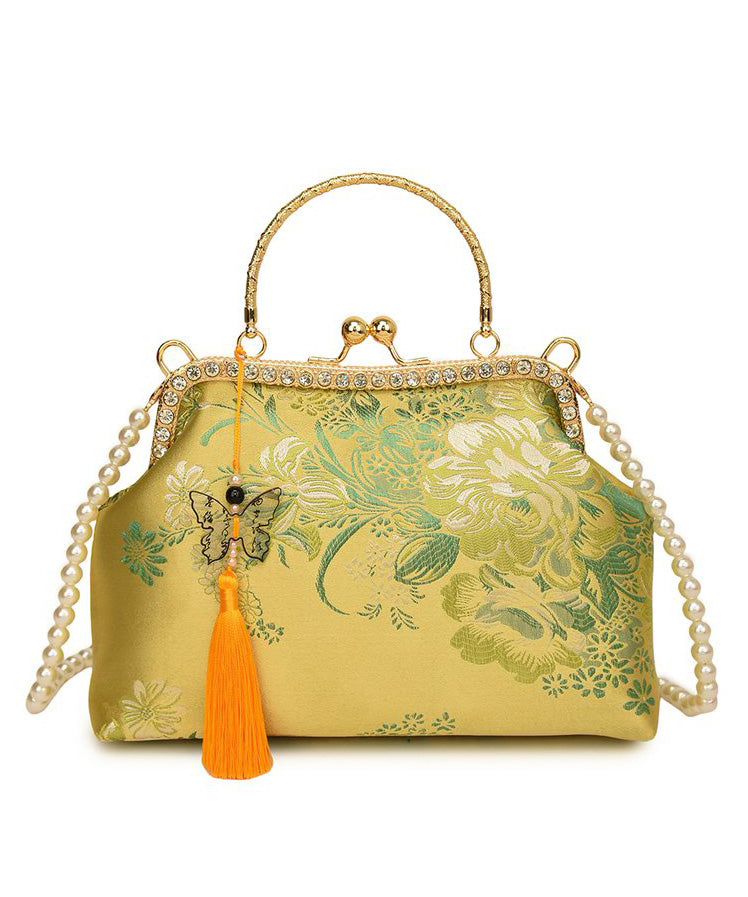 Green Bag Zircon Tote Print Chinese Tassel Style FashionChic