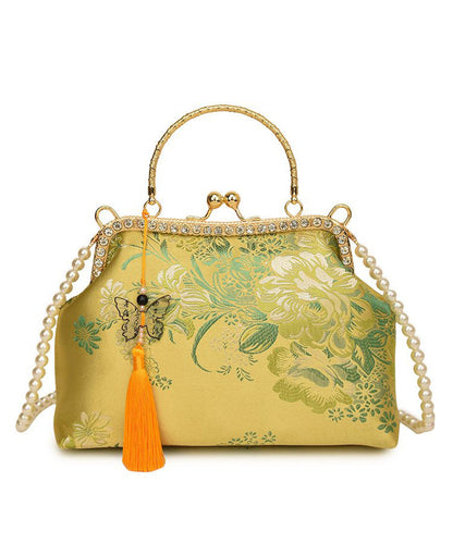 Green Bag Zircon Tote Print Chinese Tassel Style FashionChic