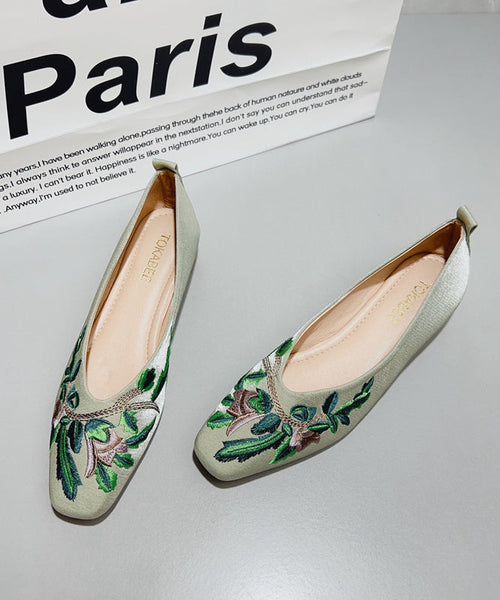 Shoes Satin Embroidered Chinese Flat Feet Green Style FashionChic