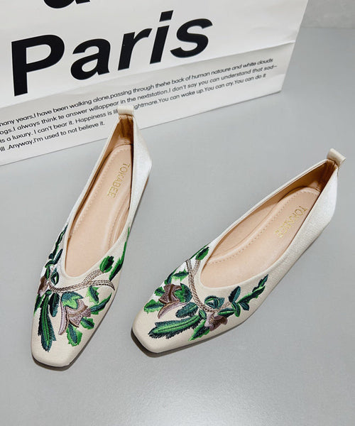 Shoes Satin Embroidered Chinese Flat Feet Green Style FashionChic