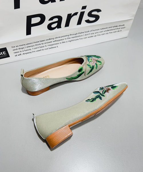 Shoes Satin Embroidered Chinese Flat Feet Green Style FashionChic