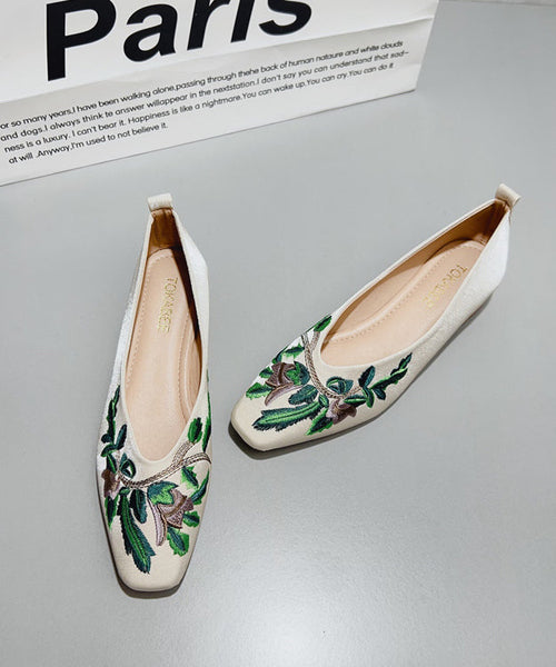 Shoes Satin Embroidered Chinese Flat Feet Green Style FashionChic
