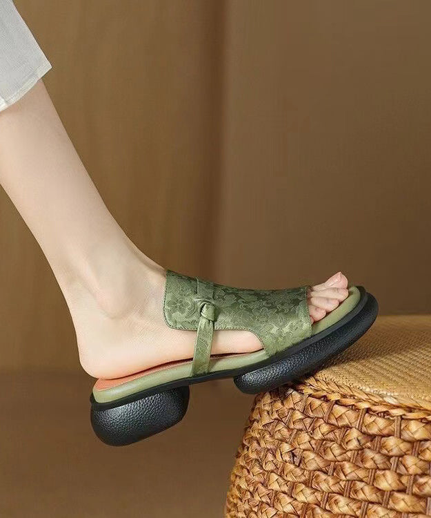 Chinese Style Green Splicing Platform Slide Sandals Peep Toe OI074 shoe-LT240801