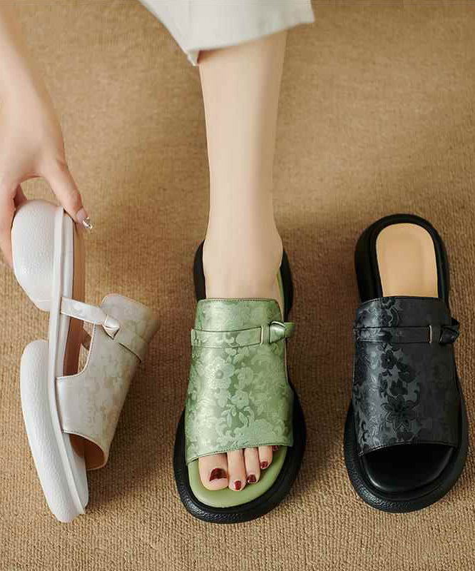 Chinese Style Green Splicing Platform Slide Sandals Peep Toe OI074 shoe-LT240801