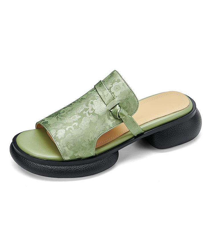 Chinese Style Green Splicing Platform Slide Sandals Peep Toe OI074 shoe-LT240801