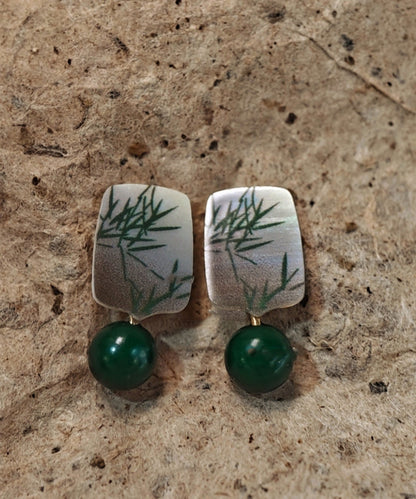 Style Overgild Silver Sterling Earrings Drop Green Agare Chinese FashionChic