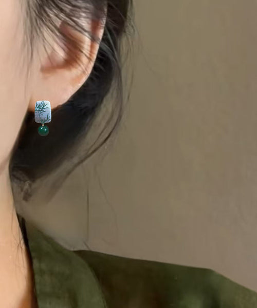 Style Overgild Silver Sterling Earrings Drop Green Agare Chinese FashionChic