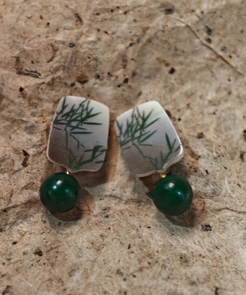 Style Overgild Silver Sterling Earrings Drop Green Agare Chinese FashionChic