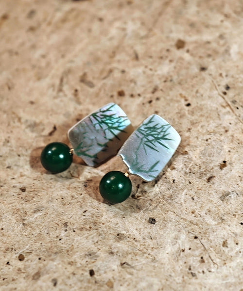 Style Overgild Silver Sterling Earrings Drop Green Agare Chinese FashionChic