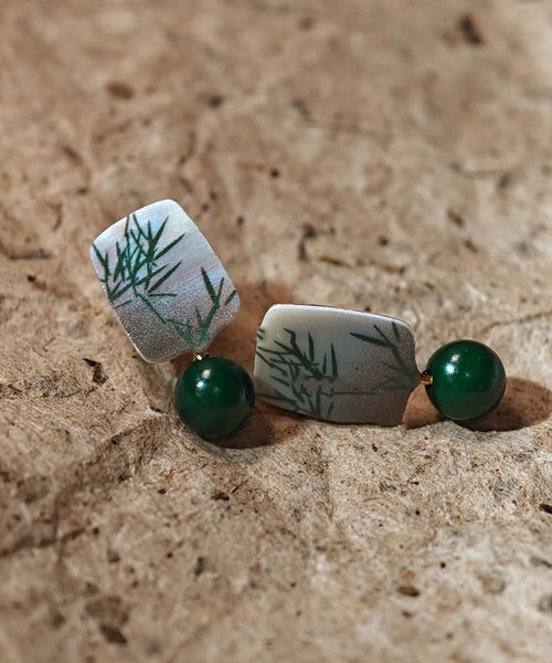 Style Overgild Silver Sterling Earrings Drop Green Agare Chinese FashionChic