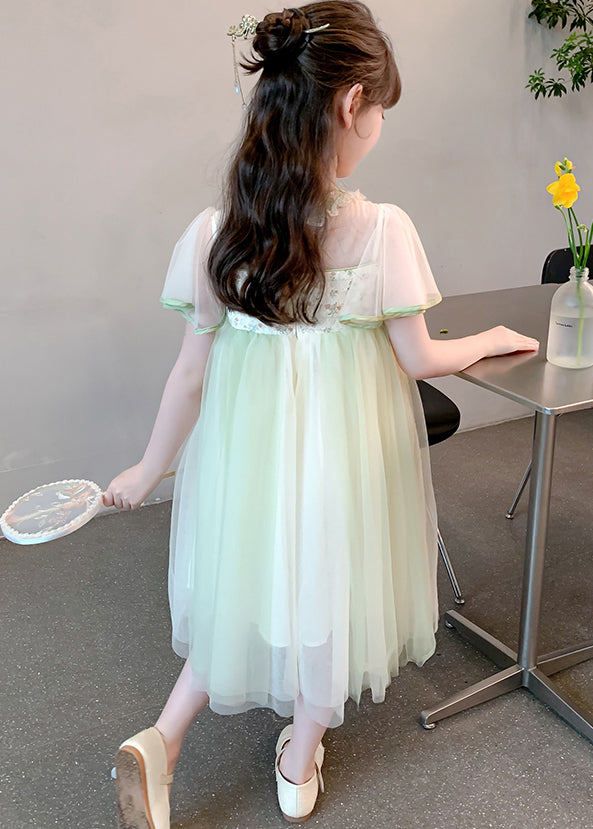 Chinese Style Green Tasseled Embroideried Tulle Girls Long Dress Summer TT030 WS-JRTZSDGL240817