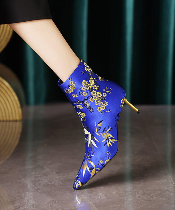 Chinese Style Handmade Embroidered Pointed Toe Slim Heel Short Boots CZ1023 Ada Fashion