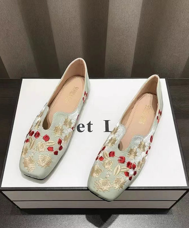 Chinese Style Light Green Embroidery Penny Loafers XC1047 Ada Fashion