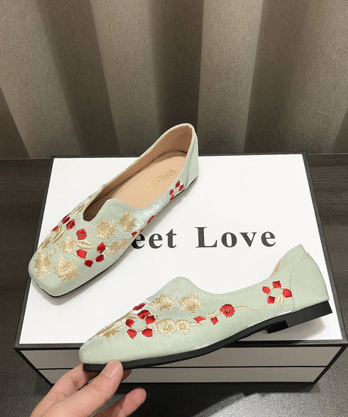 Chinese Style Light Green Embroidery Penny Loafers XC1047 Ada Fashion