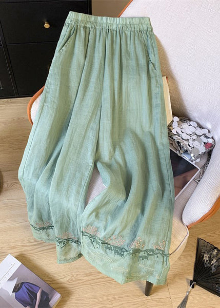 Waist Embroidered Style Patchwork Pink Leg Chinese Elastic Wide FashionChic