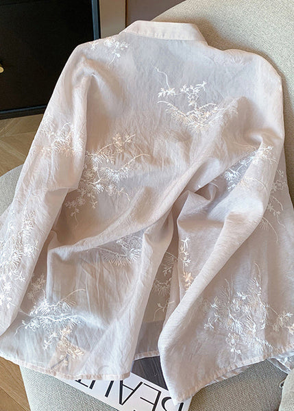 Chinese Style Pink Embroidered Sequins Nail Bead Cotton Shirt Spring YF017 ABC