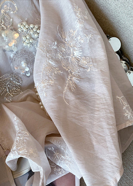 Chinese Style Pink Embroidered Sequins Nail Bead Cotton Shirt Spring YF017 ABC