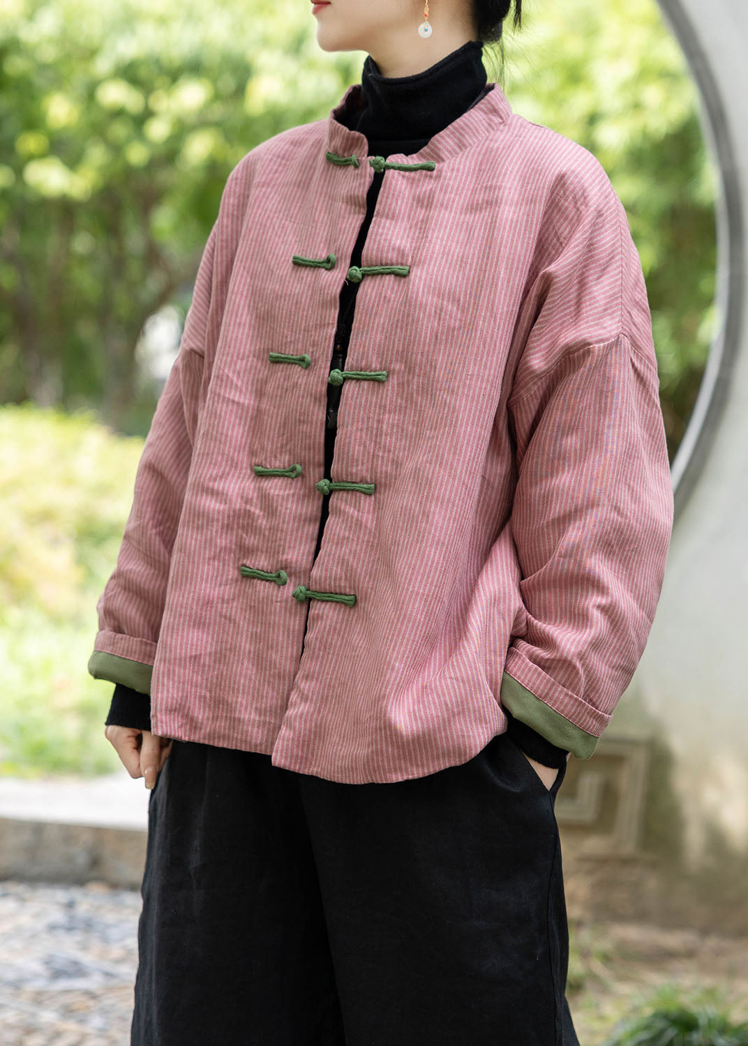 Chinese Style Pink Oriental Button Fine Cotton Filled Coat Spring TJ003