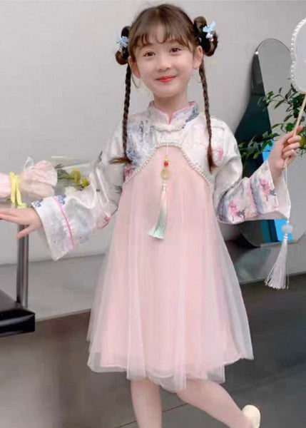 Maxi Kids Dress Bead Chinese Tulle Nail Collar Style Stand Pink FashionChic