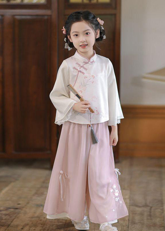 Chinese Style Pink Stand Collar Print Girls Shirts And Maxi Skirts Two Pieces Set Spring TR005 ABC