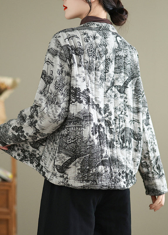 Chinese Style Print Oriental Button Fine Cotton Filled Coat Winter TI019