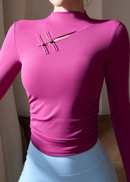 Neck Spring Yoga Chinese Tops Purple High Style FashionChic