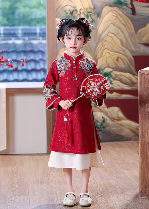 Chinese Dress Kids Embroideried Maxi Red Nail Bead Style Spring FashionChic