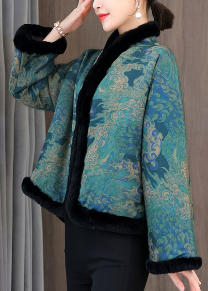 Chinese Style Red Fur Collar Print Patchwork Cotton Filled Coats Winter QG044 OM-DJK241016