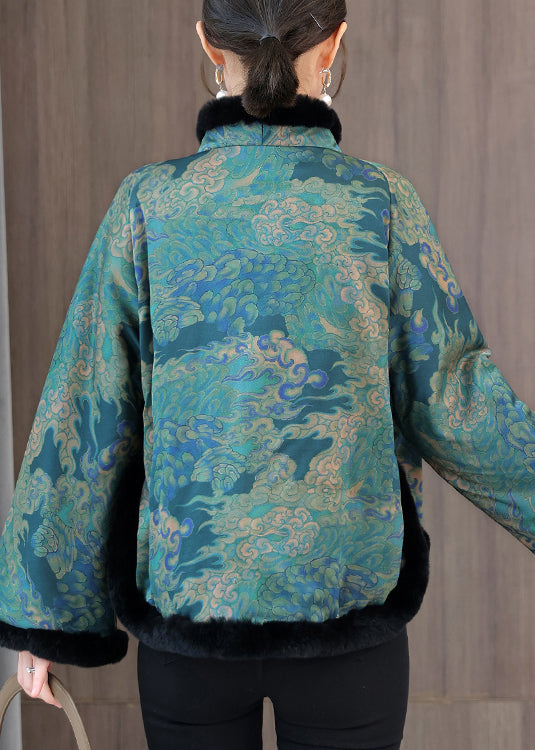 Chinese Style Red Fur Collar Print Patchwork Cotton Filled Coats Winter QG044 OM-DJK241016