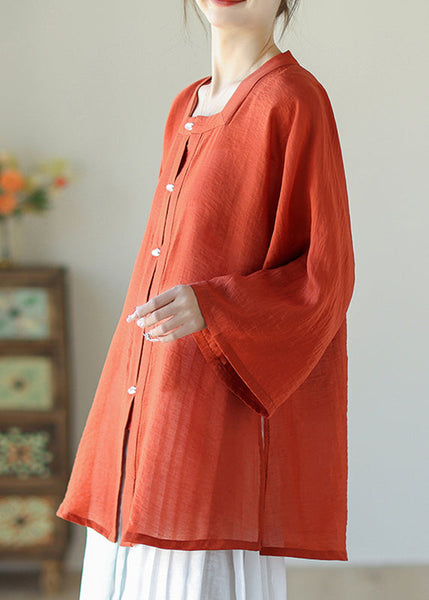 Chinese Style Red Patchwork Square Collar Silk Linen Top Fall AP066 GK-LTP240718