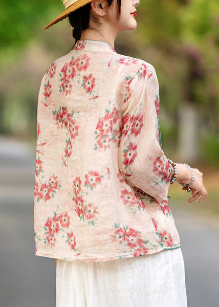 Bracelet Chinese Print Shirt Sleeve Linen Button Style Red FashionChic