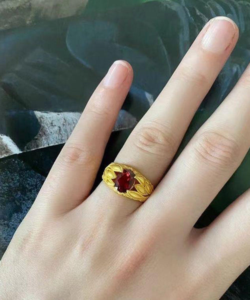 Chinese Style Red Sterling Silver Overgild Crystal Rings YI027 ABC