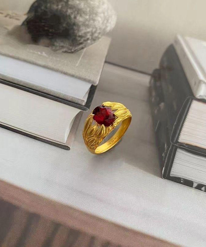 Chinese Style Red Sterling Silver Overgild Crystal Rings YI027 ABC