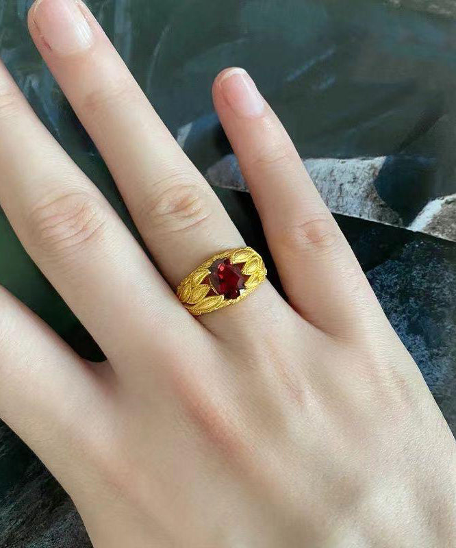 Chinese Style Red Sterling Silver Overgild Crystal Rings YI027 ABC