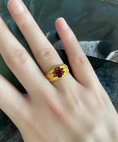 Chinese Style Red Sterling Silver Overgild Crystal Rings YI027 ABC