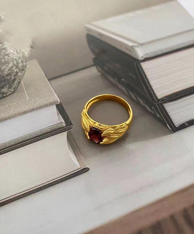 Chinese Style Red Sterling Silver Overgild Crystal Rings YI027 ABC