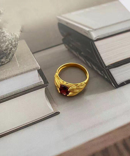 Chinese Style Red Sterling Silver Overgild Crystal Rings YI027 ABC