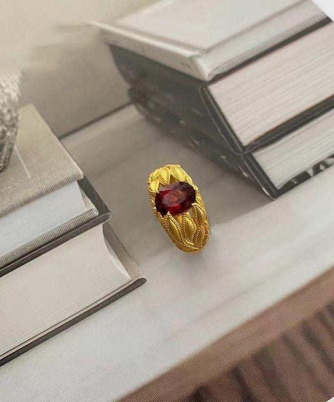 Chinese Style Red Sterling Silver Overgild Crystal Rings YI027 ABC