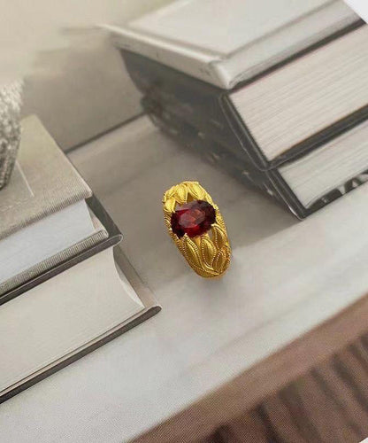 Chinese Style Red Sterling Silver Overgild Crystal Rings YI027 ABC