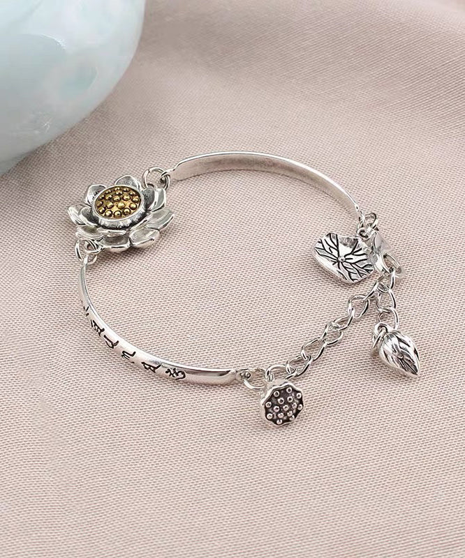 Sterling Lotus Chinese Silk Bracelet Style Charm Rotatable Silver FashionChic