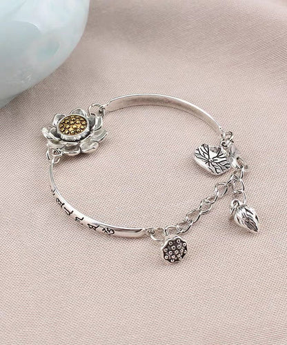 Sterling Lotus Chinese Silk Bracelet Style Charm Rotatable Silver FashionChic