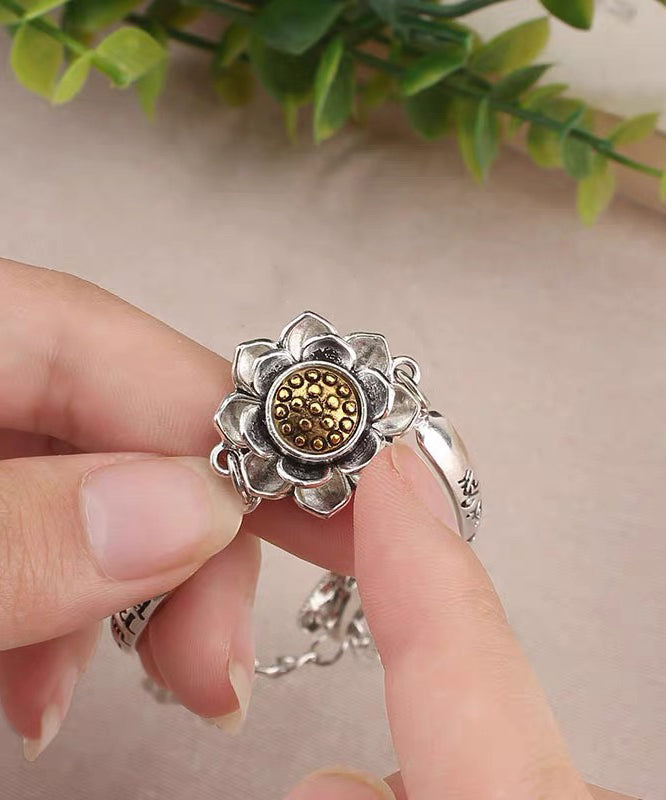 Sterling Lotus Chinese Silk Bracelet Style Charm Rotatable Silver FashionChic
