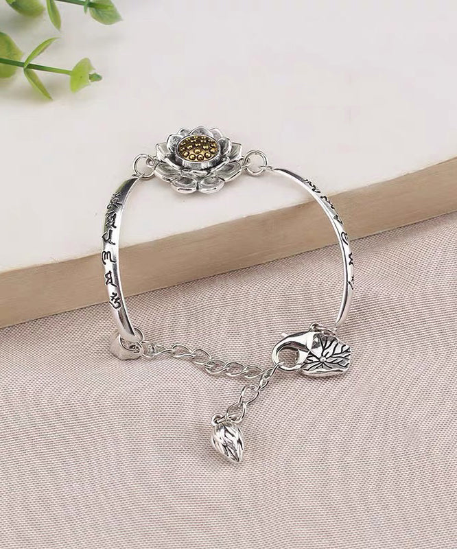 Sterling Lotus Chinese Silk Bracelet Style Charm Rotatable Silver FashionChic