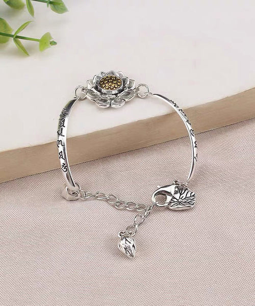 Sterling Lotus Chinese Silk Bracelet Style Charm Rotatable Silver FashionChic